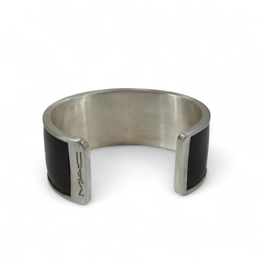 Vintage M•A•C Cosmetics Black Rubber Cuff Bracelet Sterling Silver 925 Wgt 88.2g